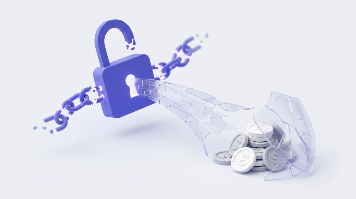 A digital breach warning linked to financial impact, with a lock and money at risk