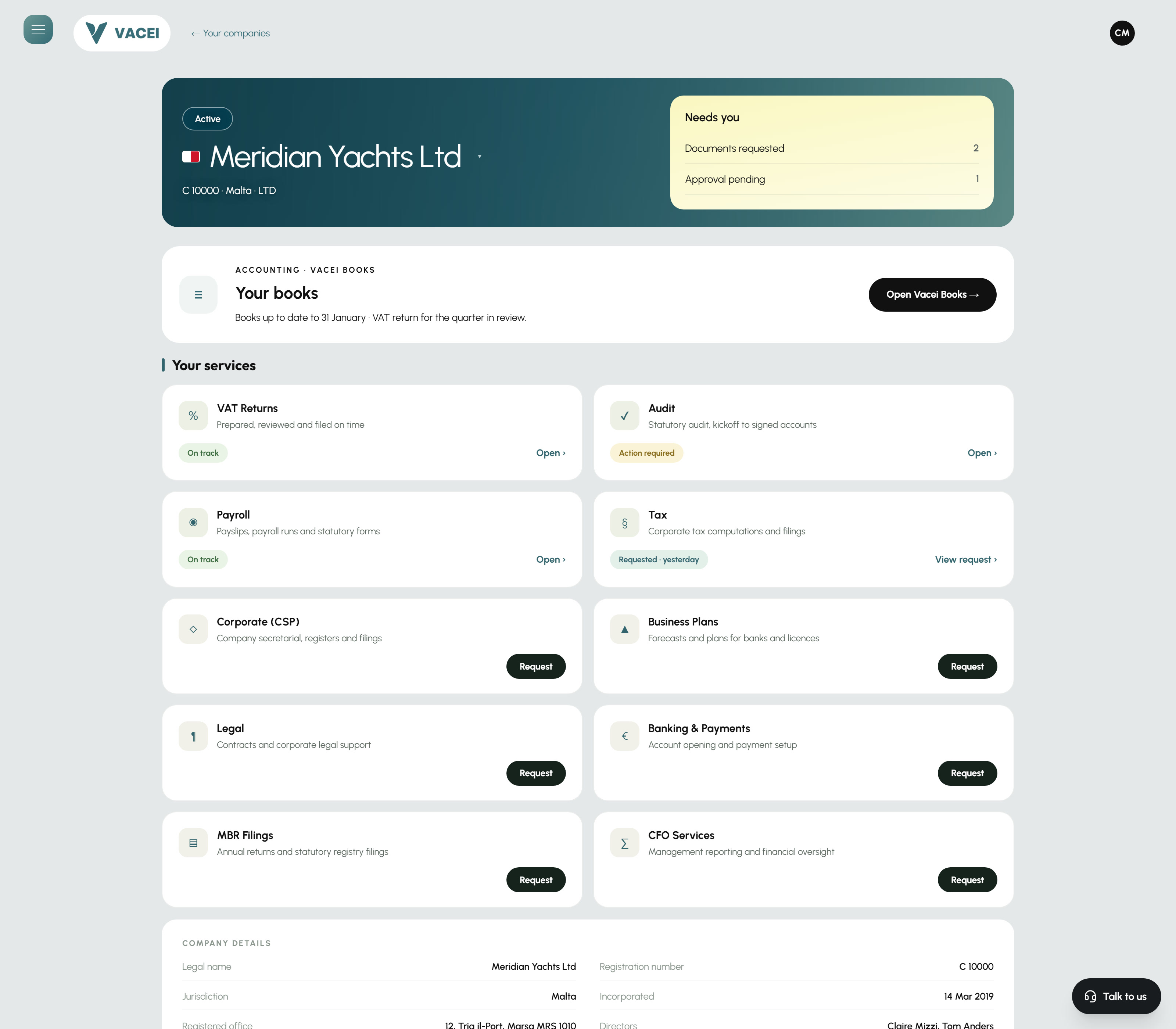 Client portal dashboard
