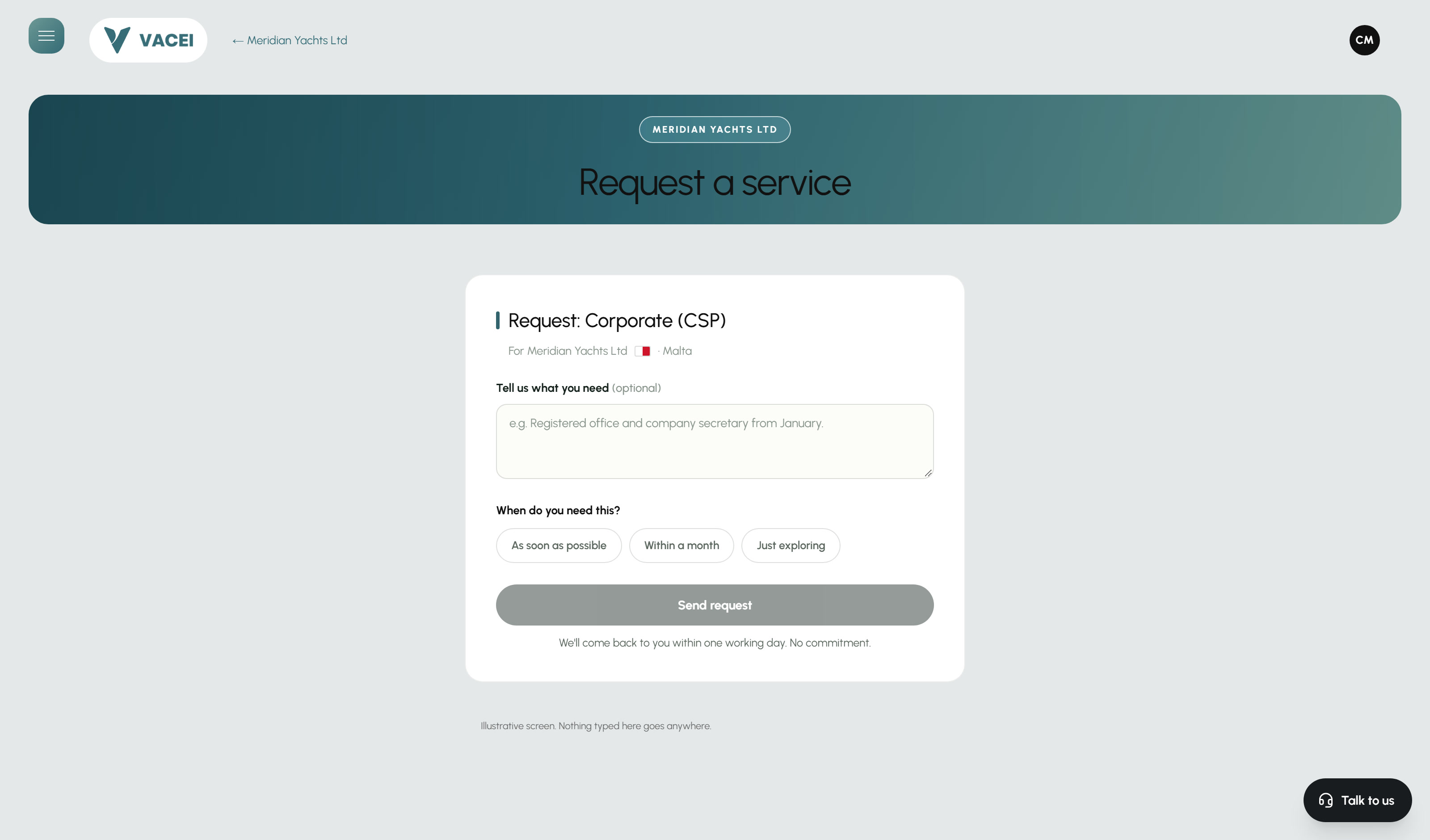 Corporate services request form